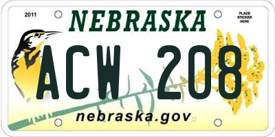 NE license plate ACW208