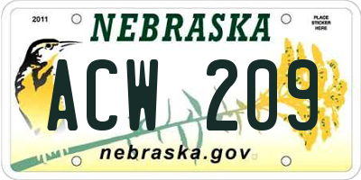 NE license plate ACW209