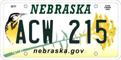 NE license plate ACW215