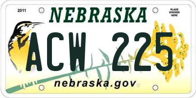 NE license plate ACW225