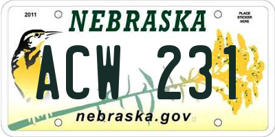 NE license plate ACW231