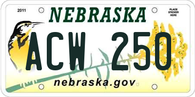 NE license plate ACW250