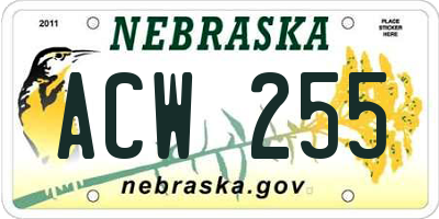 NE license plate ACW255