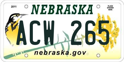 NE license plate ACW265