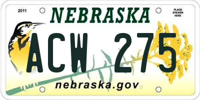 NE license plate ACW275