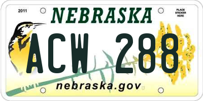 NE license plate ACW288