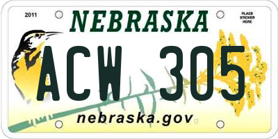 NE license plate ACW305