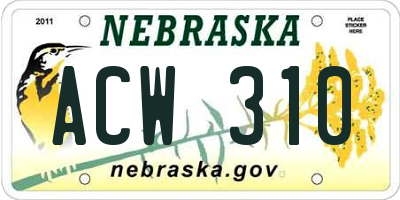 NE license plate ACW310