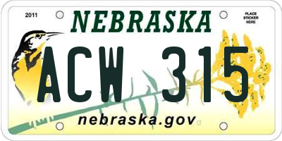 NE license plate ACW315