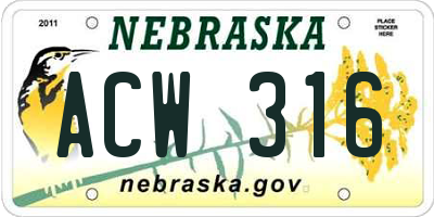 NE license plate ACW316