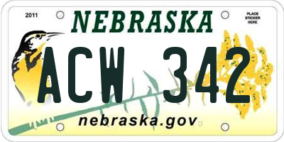 NE license plate ACW342