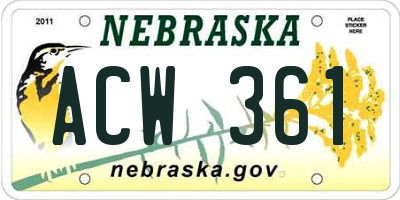 NE license plate ACW361