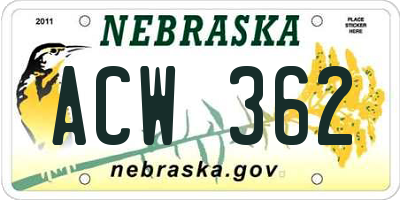 NE license plate ACW362