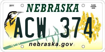 NE license plate ACW374