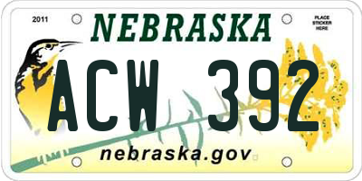 NE license plate ACW392