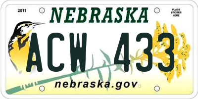 NE license plate ACW433