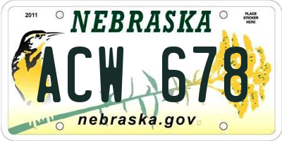 NE license plate ACW678