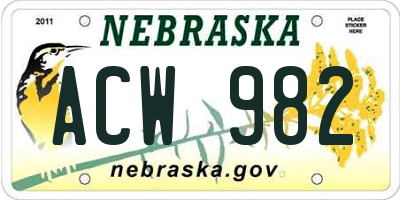 NE license plate ACW982