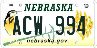 NE license plate ACW994