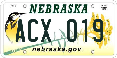 NE license plate ACX019