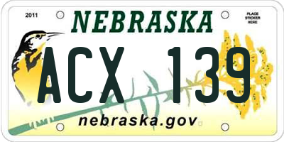 NE license plate ACX139