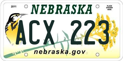 NE license plate ACX223