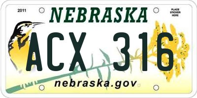 NE license plate ACX316