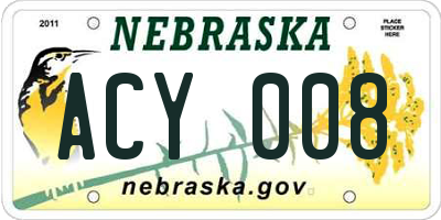 NE license plate ACY008