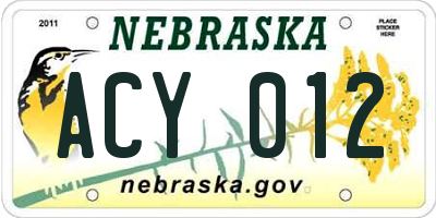 NE license plate ACY012