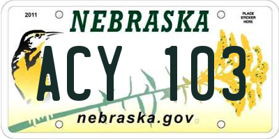 NE license plate ACY103