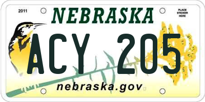 NE license plate ACY205
