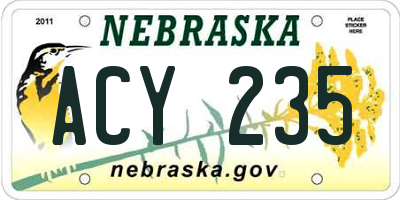 NE license plate ACY235