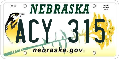 NE license plate ACY315