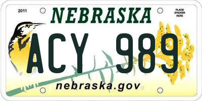NE license plate ACY989