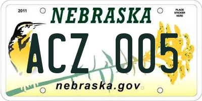 NE license plate ACZ005