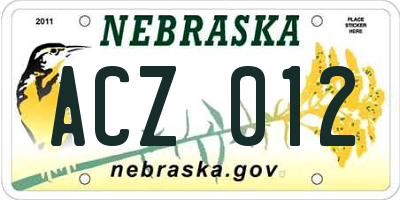NE license plate ACZ012