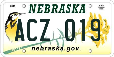 NE license plate ACZ019