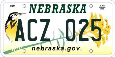 NE license plate ACZ025