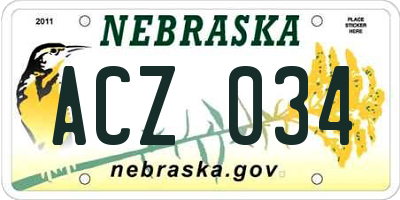 NE license plate ACZ034