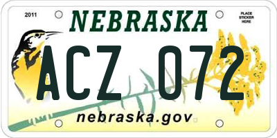 NE license plate ACZ072