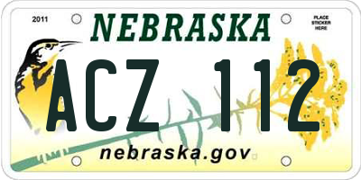 NE license plate ACZ112