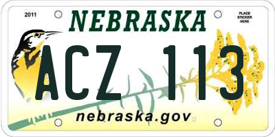 NE license plate ACZ113