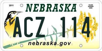 NE license plate ACZ114