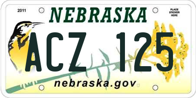 NE license plate ACZ125