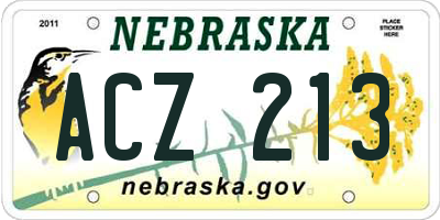 NE license plate ACZ213
