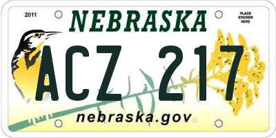 NE license plate ACZ217