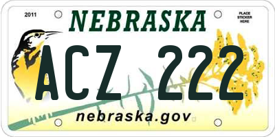 NE license plate ACZ222