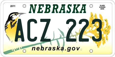 NE license plate ACZ223