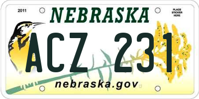 NE license plate ACZ231