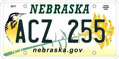 NE license plate ACZ255